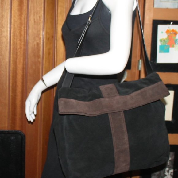 Large ECHO Suede Leather Flap Over Slouchy Shoulder Bag Handbag Purse - Picture 11 of 14